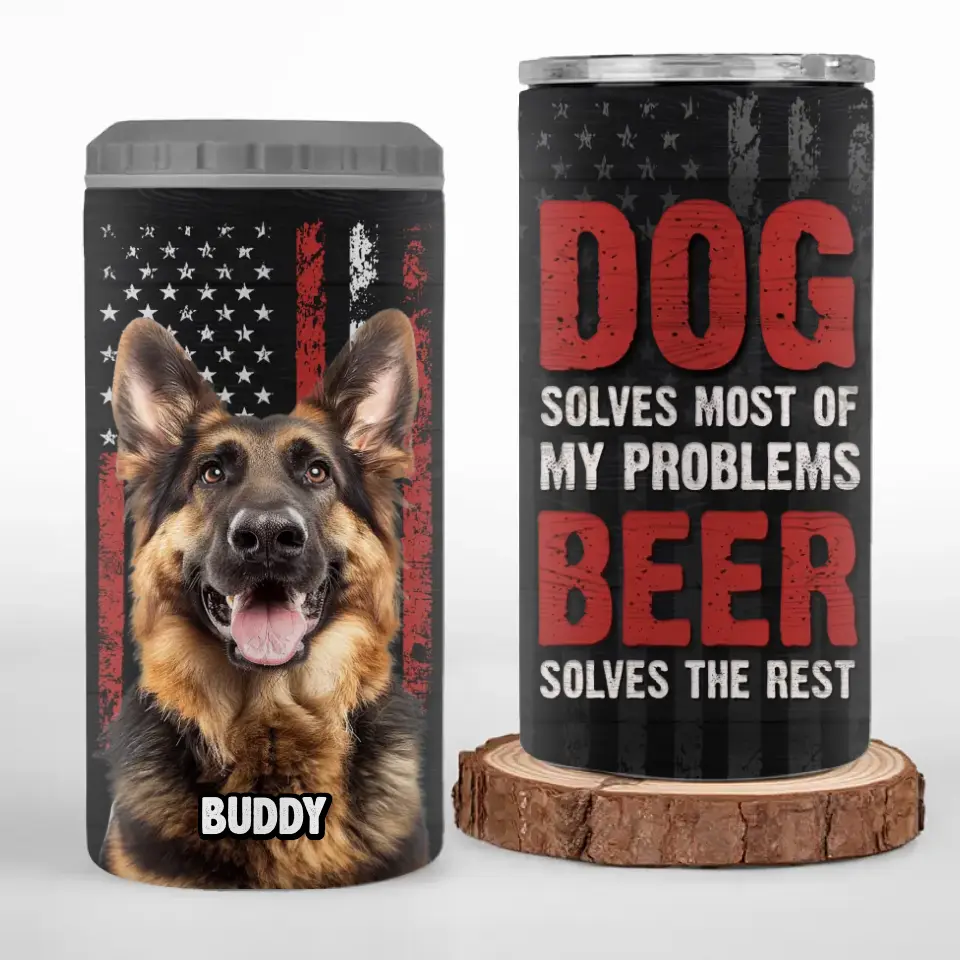 Photo personnalisée : « Tiens ma boisson, je dois caresser ce chien » – Gobelet isotherme 4 en 1 personnalisé pour chien – Cadeau pour la fête des pères, pour les propriétaires d'animaux et les amoureux des animaux.