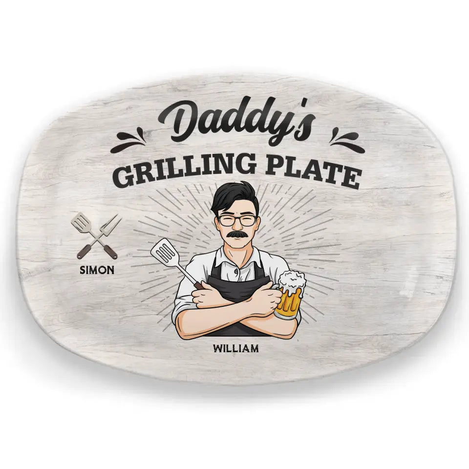 Papa fait un barbecue, alors on ferait mieux de prendre du recul - Plateau personnalisé familial - Fête des pères, cadeau pour papa, grand-père