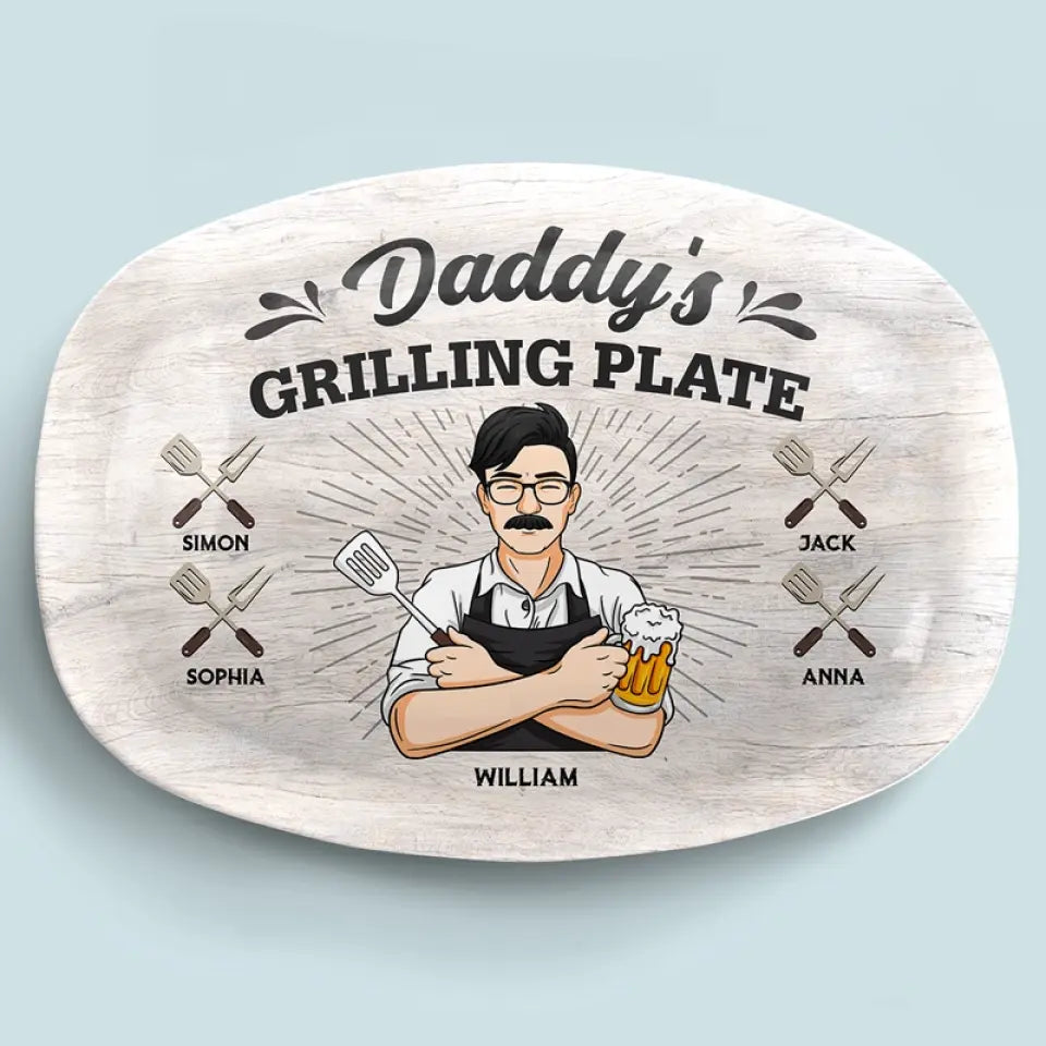 Papa fait un barbecue, alors on ferait mieux de prendre du recul - Plateau personnalisé familial - Fête des pères, cadeau pour papa, grand-père