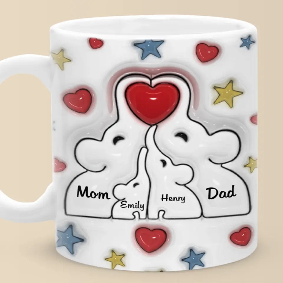 La famille est au cœur d'un foyer - Mug personnalisé avec effet gonflé 3D - Cadeau pour les membres de la famille