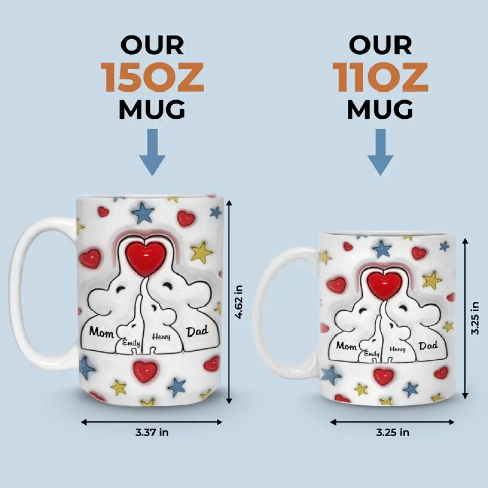 La famille est au cœur d'un foyer - Mug personnalisé avec effet gonflé 3D - Cadeau pour les membres de la famille