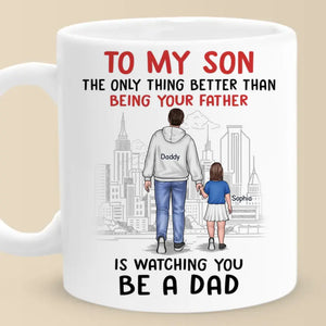 Heureux de te voir devenir papa - Tasse personnalisée familiale - À mon fils, cadeau de papa et maman pour fils, cadeau pour fils