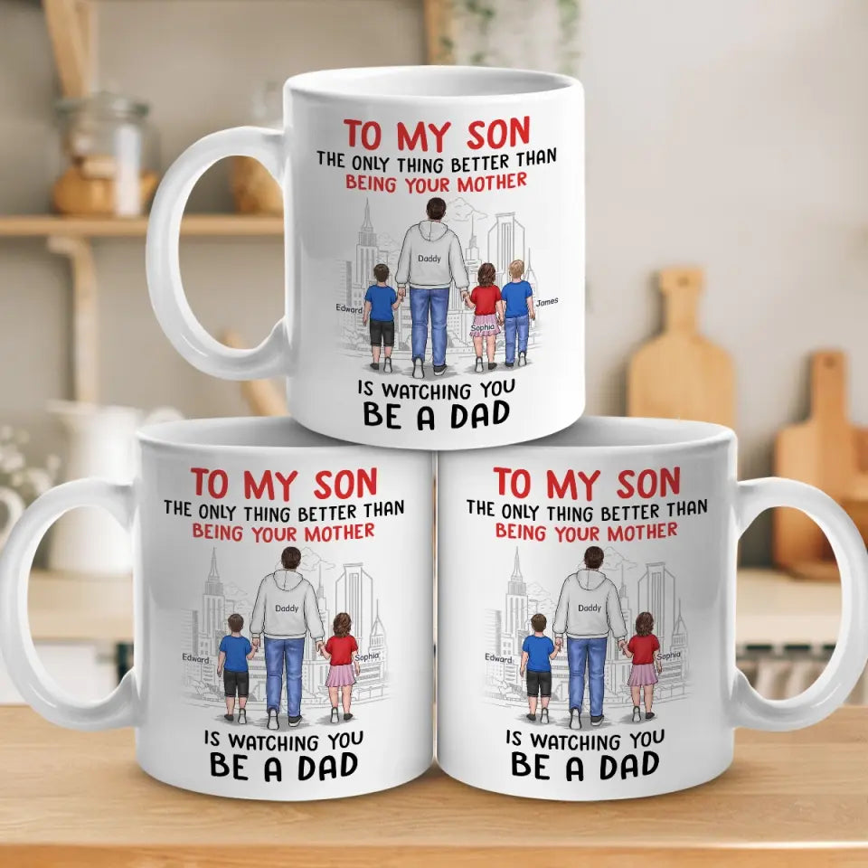 Heureux de te voir devenir papa - Tasse personnalisée familiale - À mon fils, cadeau de papa et maman pour fils, cadeau pour fils