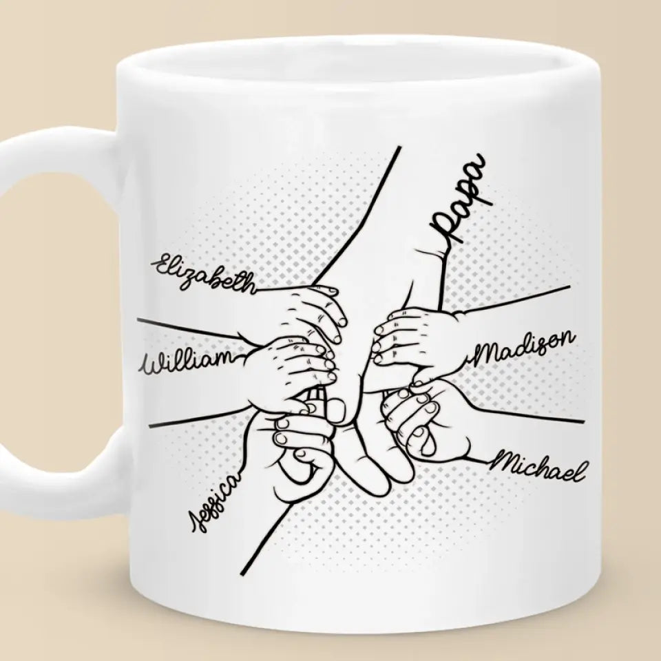 Nos doigts ensemble - Tasse personnalisée familiale - Fête des pères, cadeau pour papa, grand-père