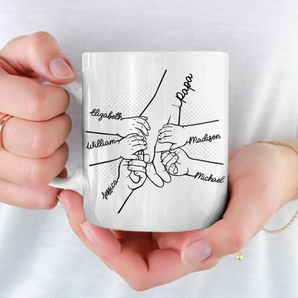Nos doigts ensemble - Tasse personnalisée familiale - Fête des pères, cadeau pour papa, grand-père
