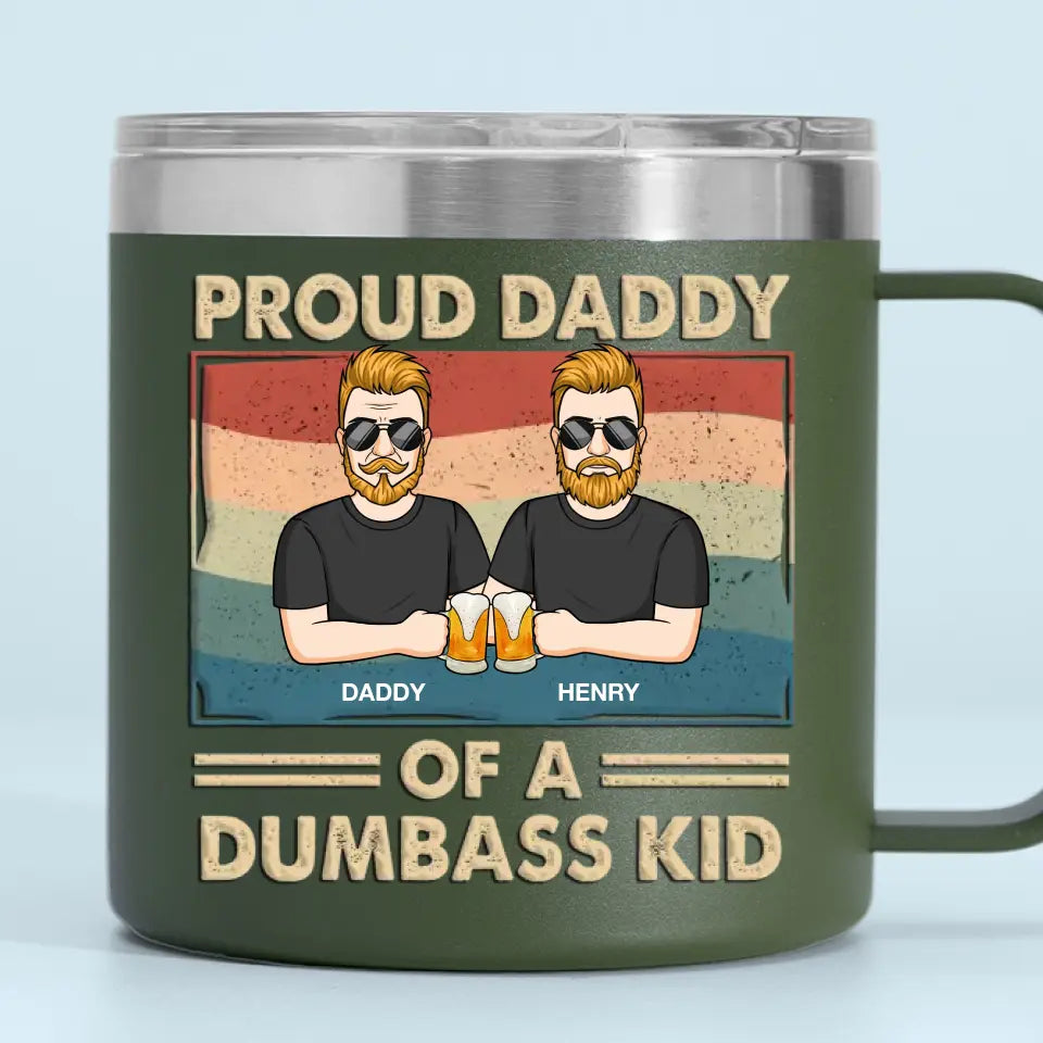 Fier père de plusieurs enfants - Gobelet personnalisé en acier inoxydable de 14 oz avec poignée - Cadeau pour la fête des pères, papa et grand-père