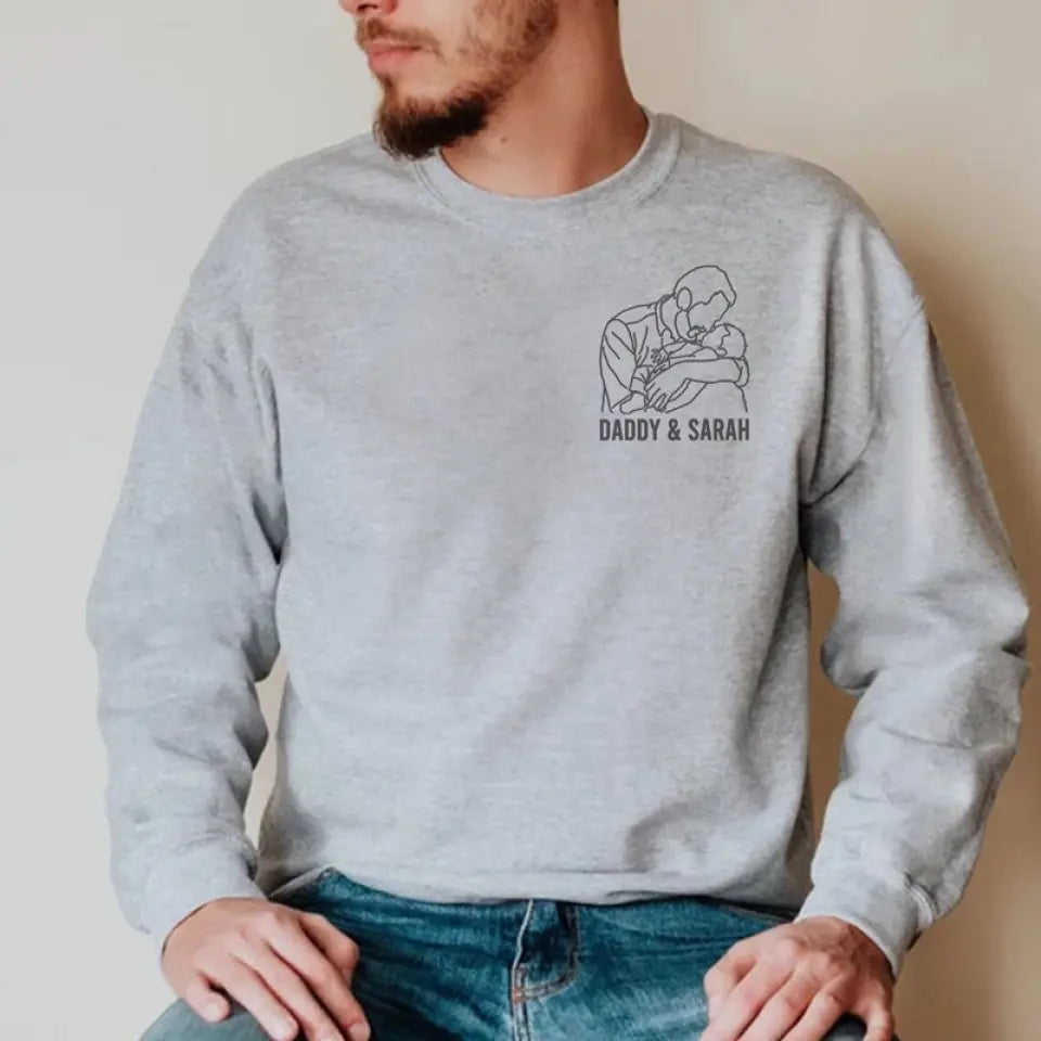 Sweat-shirt brodé personnalisé avec photo « Le meilleur papa du monde » - Cadeau pour la fête des pères