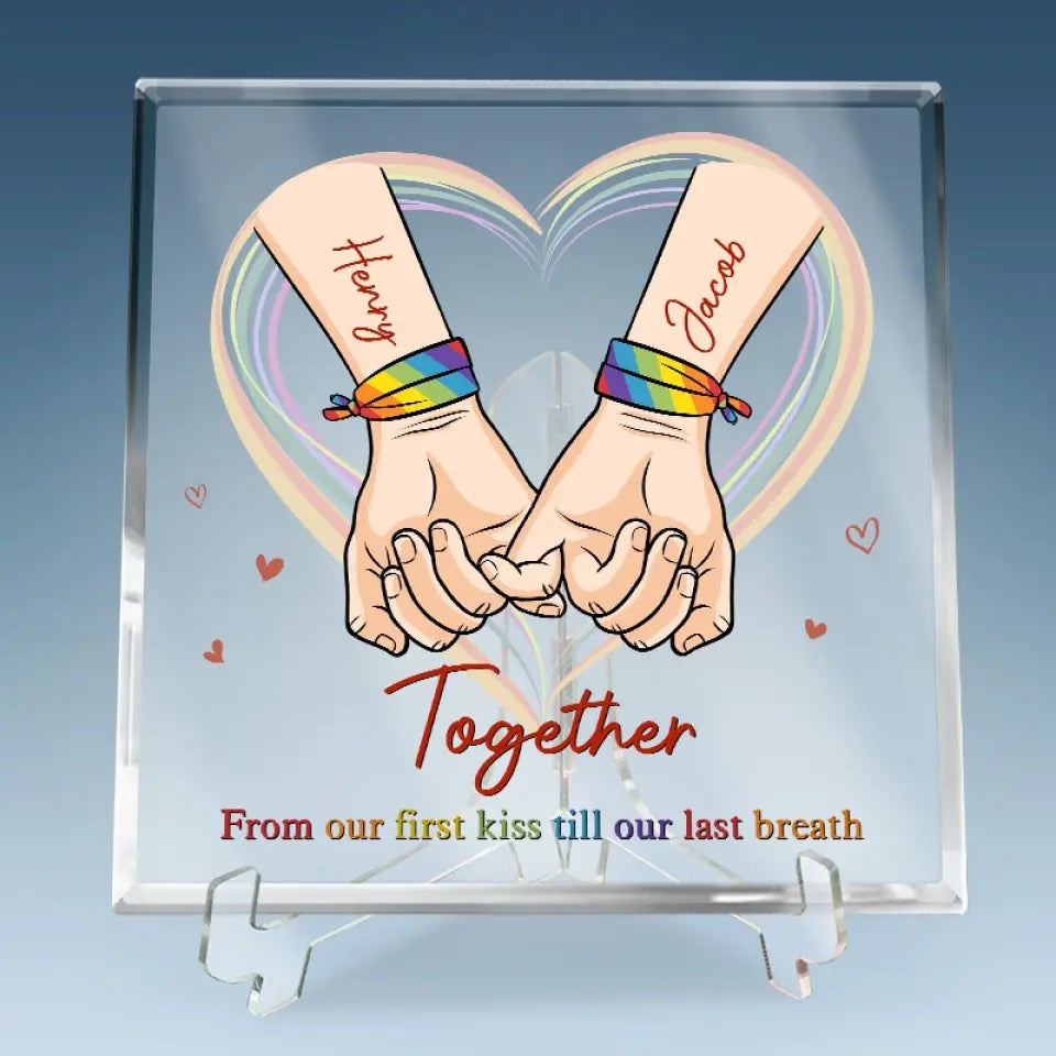 Ensemble, du premier baiser jusqu'au dernier souffle - Plaque acrylique carrée personnalisée pour couple - Cadeau pour mari et femme, anniversaire, LGBTQ+