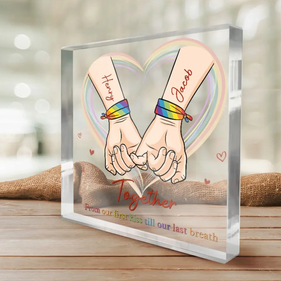 Ensemble, du premier baiser jusqu'au dernier souffle - Plaque acrylique carrée personnalisée pour couple - Cadeau pour mari et femme, anniversaire, LGBTQ+