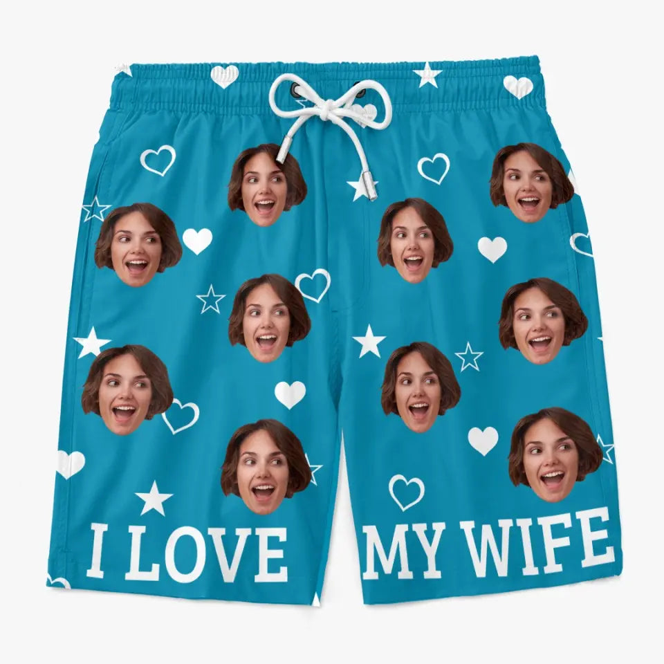 Short de plage hawaïen personnalisé avec photo de l'océan et pieds dans le sable - Short de plage hawaïen personnalisé et amusant pour homme - Cadeau de vacances d'été, cadeau d'anniversaire pour mari