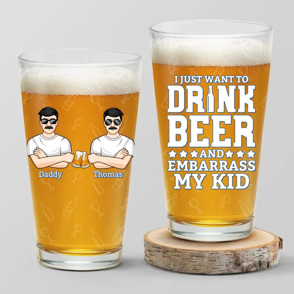 Boire de la bière et embarrasser mes enfants - Verre à bière personnalisé pour la famille - Fête des pères, cadeau pour papa, grand-père