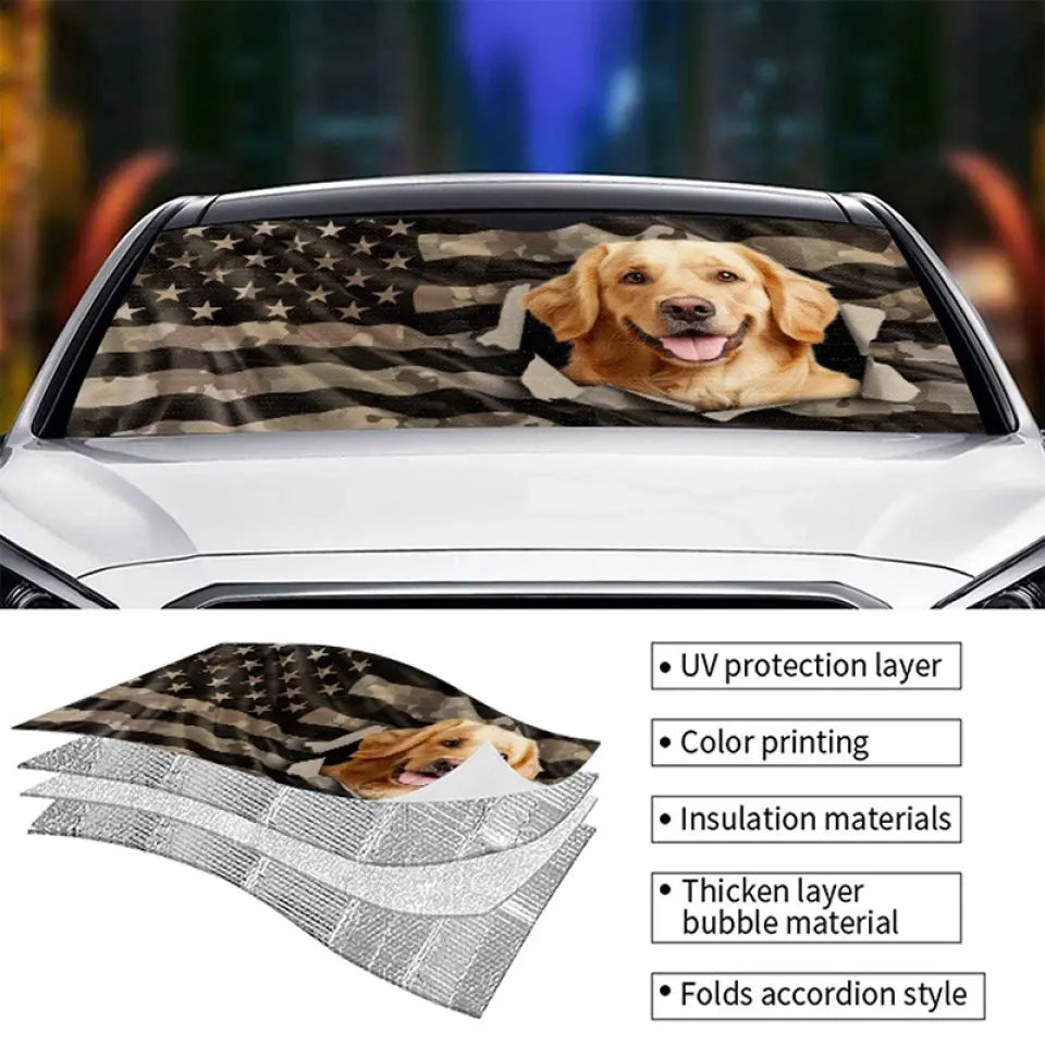 Photo personnalisée : laissez l'aventure vous envahir - Pare-soleil personnalisé pour pare-brise de voiture, protection de fenêtre de voiture - Cadeau pour propriétaires et amoureux des animaux