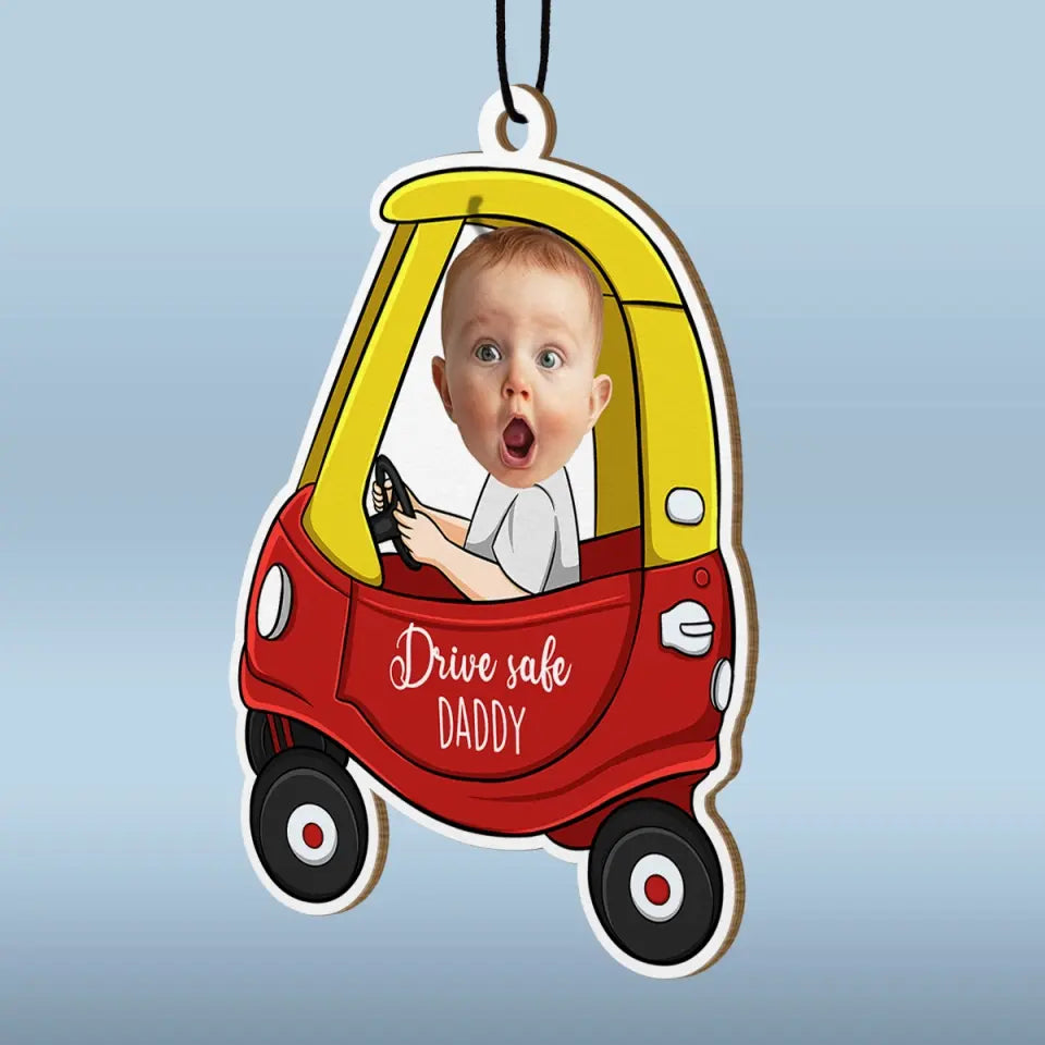Photo personnalisée Rentrez chez vous en toute sécurité, nous vous aimons - Désodorisant de voiture personnalisé pour la famille - Cadeau pour papa, grand-père