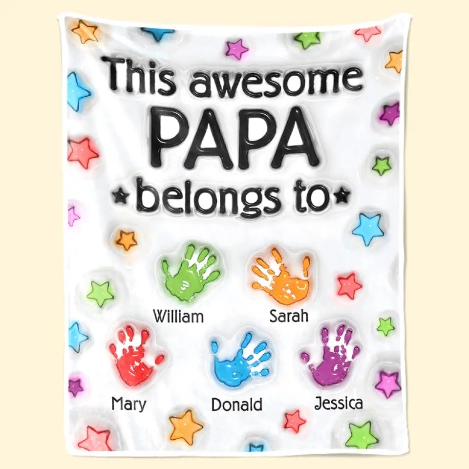 Ce papa génial m'appartient - Couverture familiale personnalisée à effet gonflé 3D - Cadeau pour la fête des pères, papa, grand-père