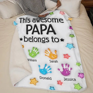 Ce papa génial m'appartient - Couverture familiale personnalisée à effet gonflé 3D - Cadeau pour la fête des pères, papa, grand-père