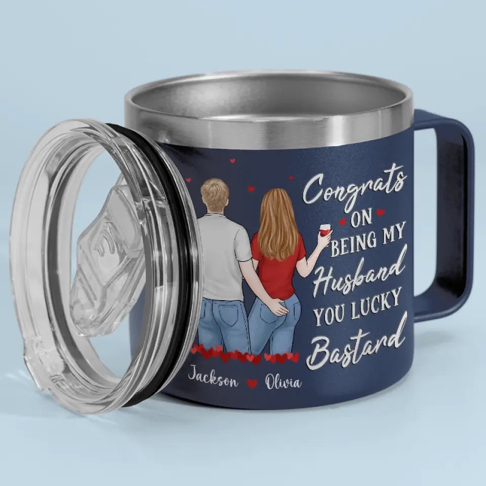 Je t'aime jour après jour - Gobelet personnalisé en acier inoxydable de 14 oz avec poignée - Cadeau pour mari et femme, anniversaire