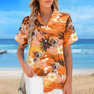 T-shirt hawaïen unisexe personnalisé avec photo « Oubliez la ville, profitez de l'été » pour chien et chat - Cadeau idéal pour les vacances d'été, les propriétaires d'animaux et les amoureux des animaux.
