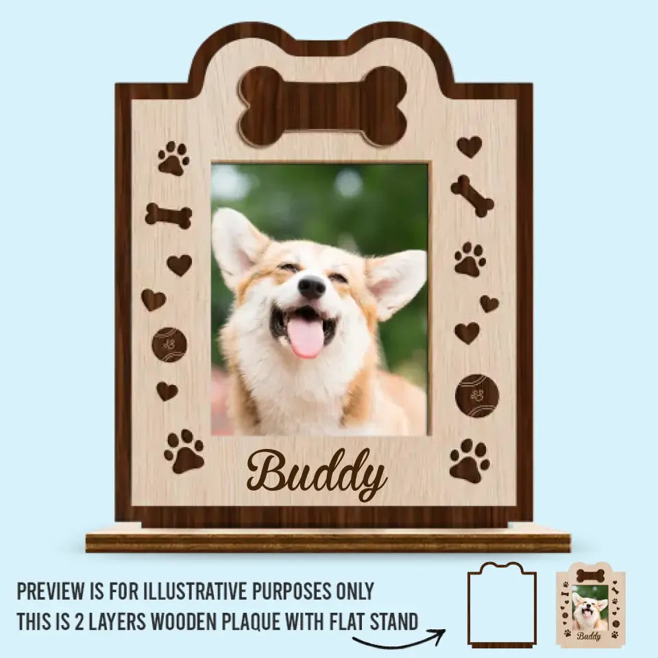 Photo personnalisée « Nos animaux sont notre famille » - Plaque en bois personnalisée à 2 couches avec support plat pour chien et chat - Cadeau de pendaison de crémaillère pour propriétaires et amoureux des animaux