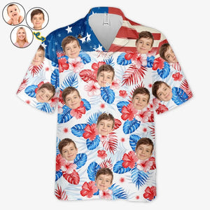 Photo personnalisée C'est l'heure d'été pour notre famille - Chemise hawaïenne tropicale unisexe personnalisée pour la famille - Cadeau de vacances d'été, cadeau pour les membres de la famille