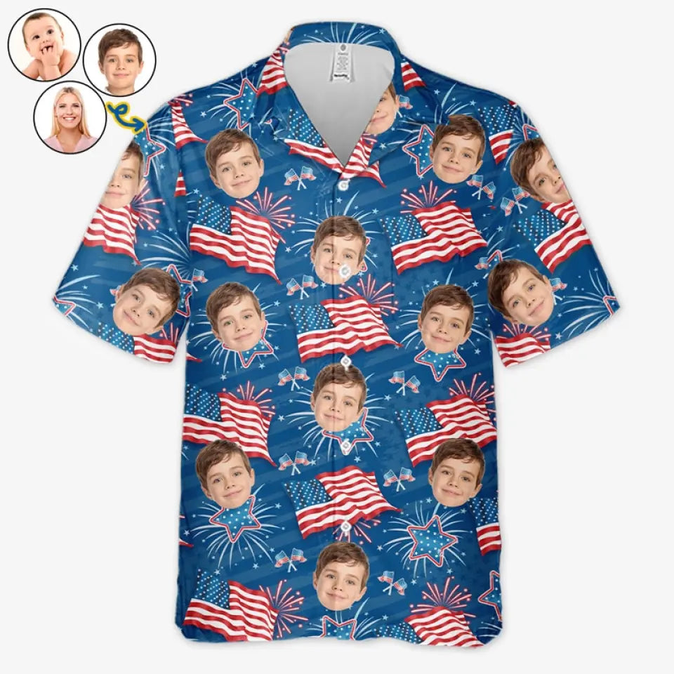 T-shirt hawaïen unisexe personnalisé avec photo pour les vacances en famille - Cadeau idéal pour les vacances d'été