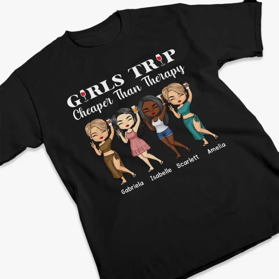 Voyage entre filles, moins cher qu'une thérapie - T-shirt unisexe personnalisé, sweat à capuche, sweat-shirt - Cadeau de vacances d'été pour meilleures amies, meilleures amies, sœurs