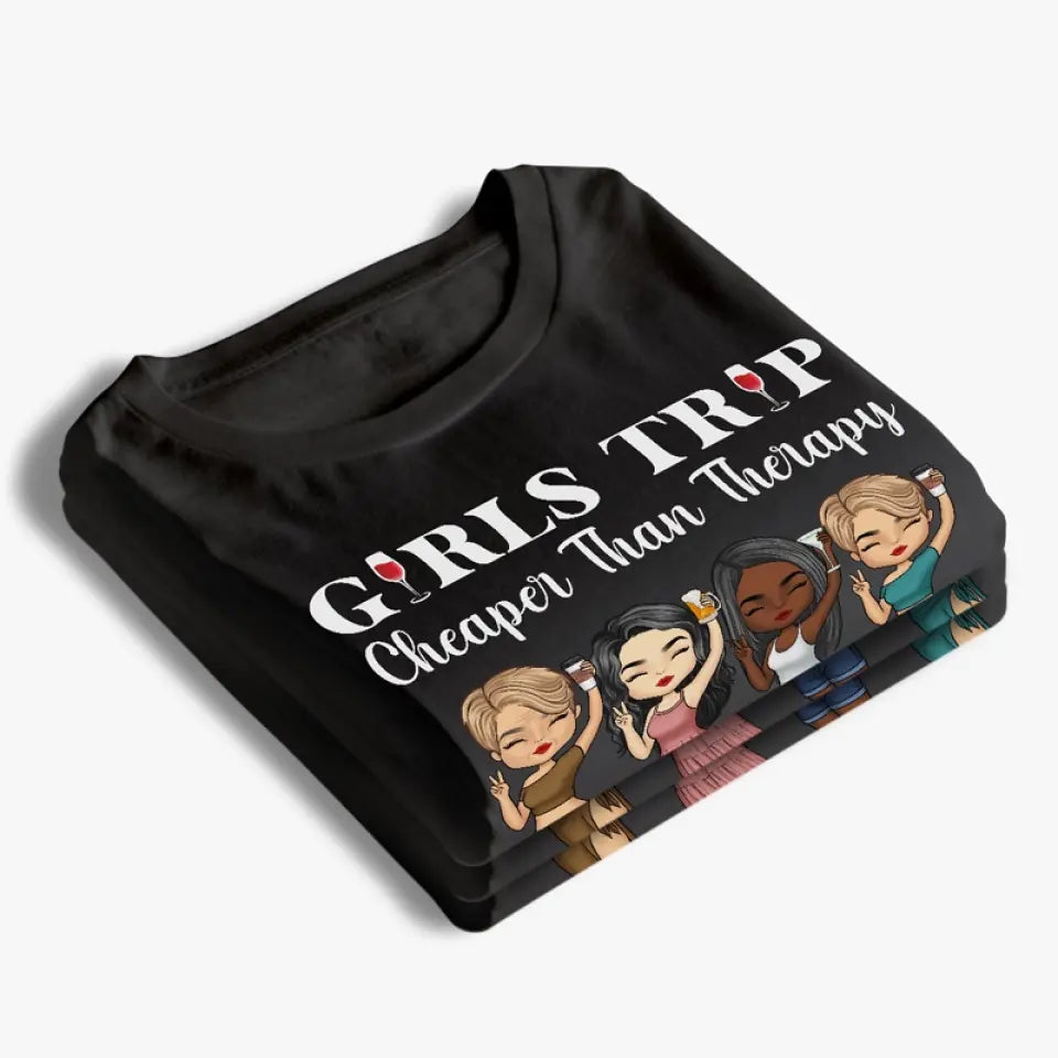 Voyage entre filles, moins cher qu'une thérapie - T-shirt unisexe personnalisé, sweat à capuche, sweat-shirt - Cadeau de vacances d'été pour meilleures amies, meilleures amies, sœurs