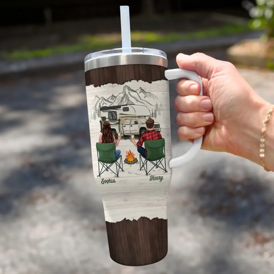 Trouvez la joie dans le voyage - Gobelet personnalisé en acier inoxydable de 40 oz avec poignée - Cadeau pour les amateurs de camping