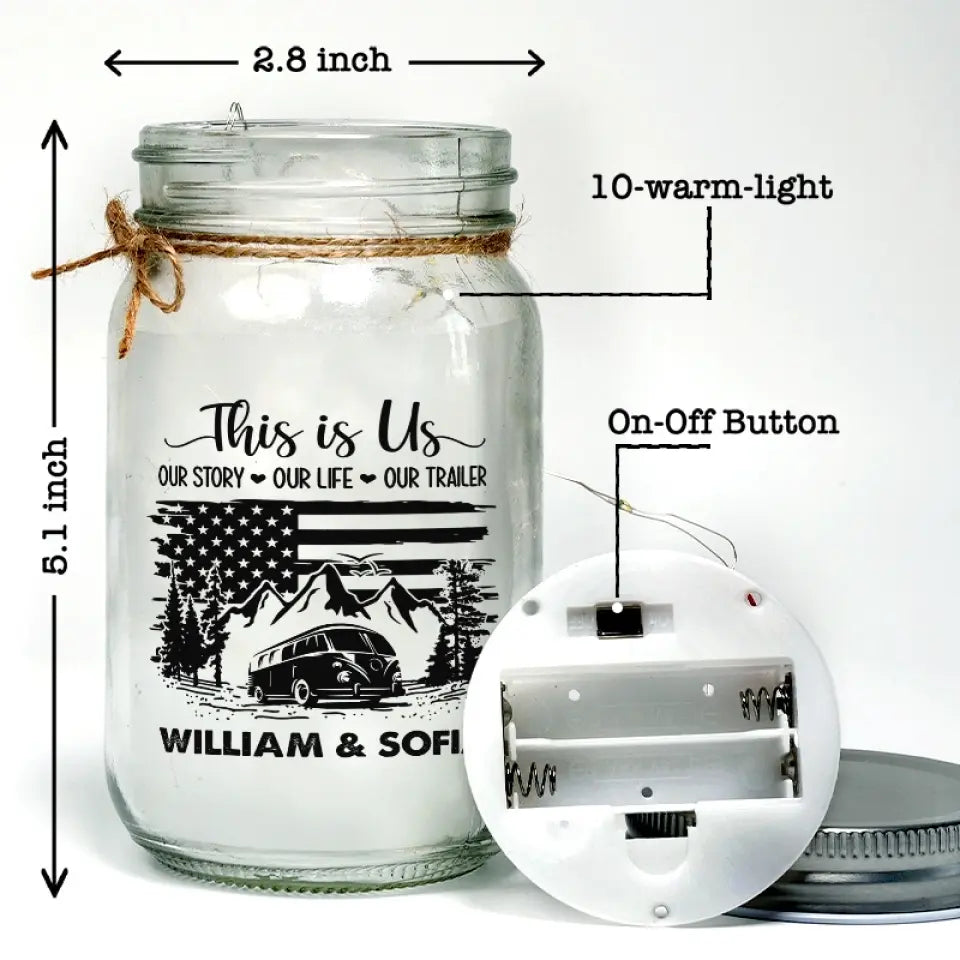 Le camping est le point de départ de l'aventure - Lampe de camping personnalisée en pot Mason - Cadeau pour couple, mari et femme, amoureux du camping