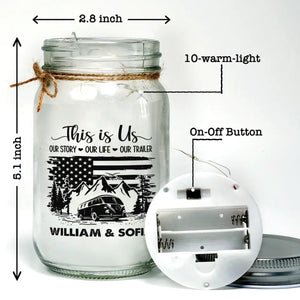 Le camping est le point de départ de l'aventure - Lampe de camping personnalisée en pot Mason - Cadeau pour couple, mari et femme, amoureux du camping