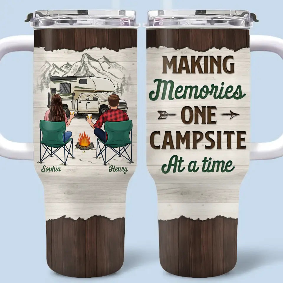 Trouvez la joie dans le voyage - Gobelet personnalisé en acier inoxydable de 40 oz avec poignée - Cadeau pour les amateurs de camping