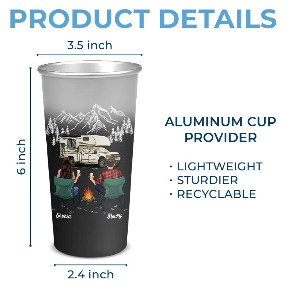 Créez des souvenirs, un emplacement de camping à la fois ! Tasse de camping personnalisée en aluminium à changement de couleur ! Cadeau pour couple, mari, femme, amoureux du camping.
