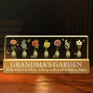 Jardin de grand-mère - Veilleuse LED 3D personnalisée en acrylique avec lettres - Cadeau pour maman et grand-mère