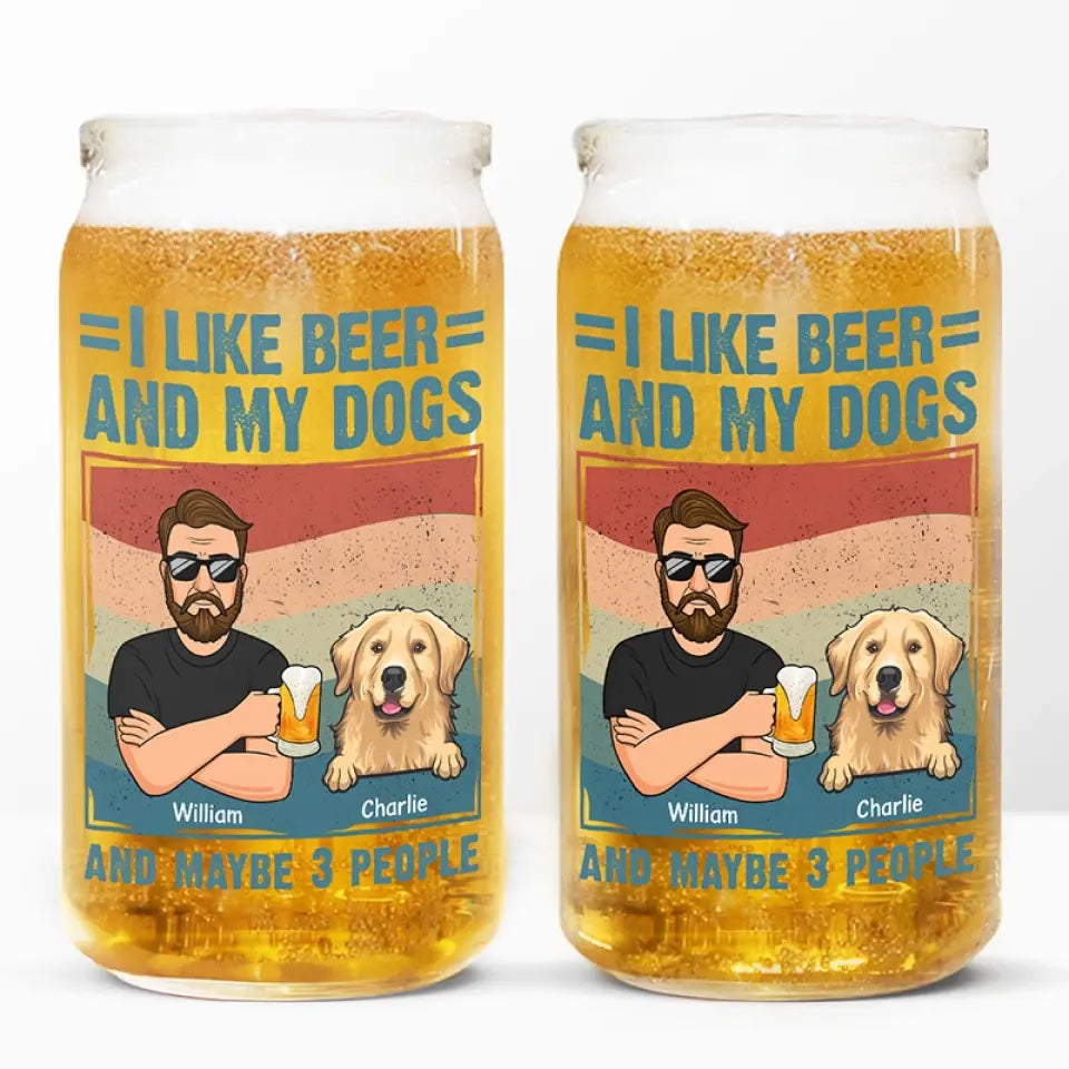 J'aime la bière et mes chiens - Tasse en verre personnalisée pour chien, tasse à café glacé - Cadeau pour les propriétaires d'animaux et les amoureux des animaux