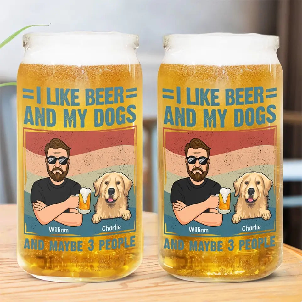 J'aime la bière et mes chiens - Tasse en verre personnalisée pour chien, tasse à café glacé - Cadeau pour les propriétaires d'animaux et les amoureux des animaux