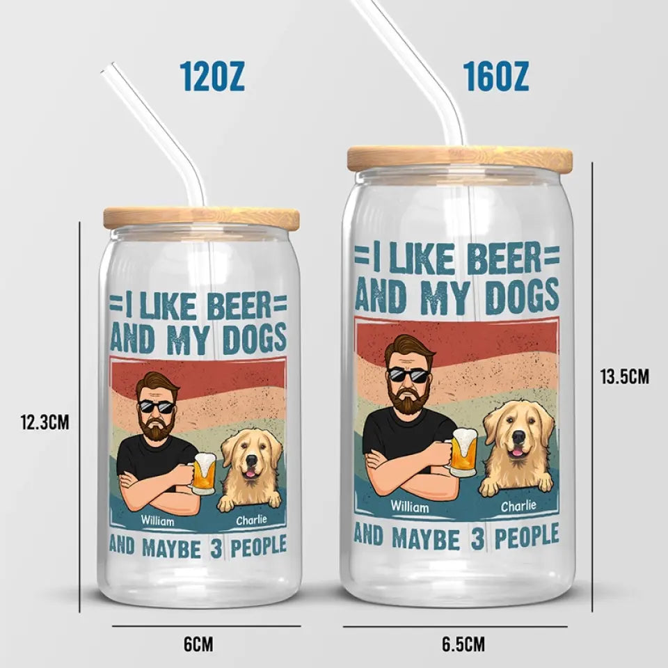 J'aime la bière et mes chiens - Tasse en verre personnalisée pour chien, tasse à café glacé - Cadeau pour les propriétaires d'animaux et les amoureux des animaux