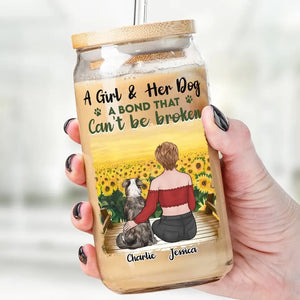 Une fille et son chien, un lien indéfectible - Tasse en verre personnalisée pour chien, tasse à café glacé - Cadeau de condoléances pour les propriétaires d'animaux et les amoureux des animaux
