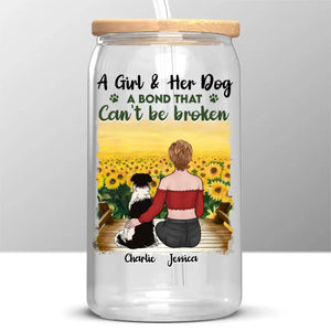 Une fille et son chien, un lien indéfectible - Tasse en verre personnalisée pour chien, tasse à café glacé - Cadeau de condoléances pour les propriétaires d'animaux et les amoureux des animaux