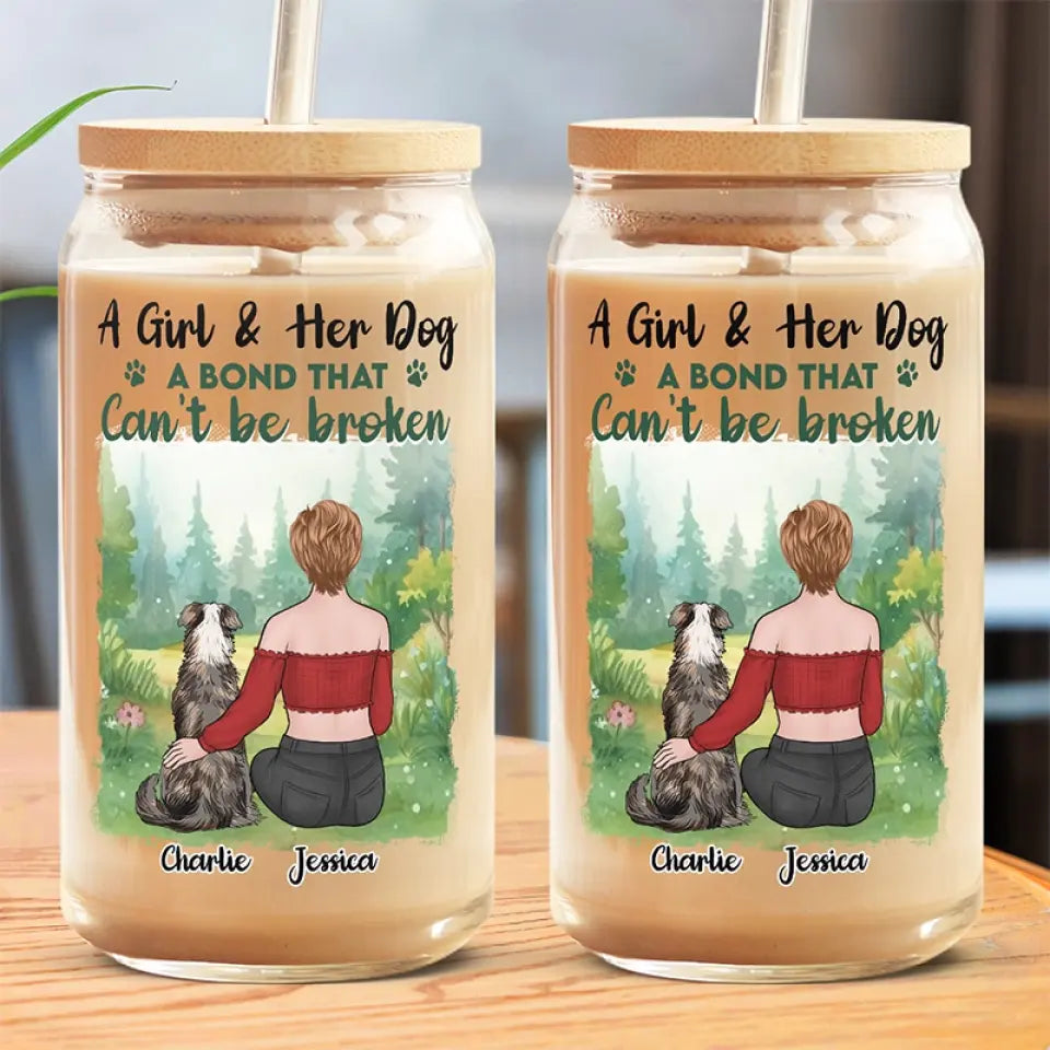 Une fille et son chien, un lien indéfectible - Tasse en verre personnalisée pour chien, tasse à café glacé - Cadeau de condoléances pour les propriétaires d'animaux et les amoureux des animaux
