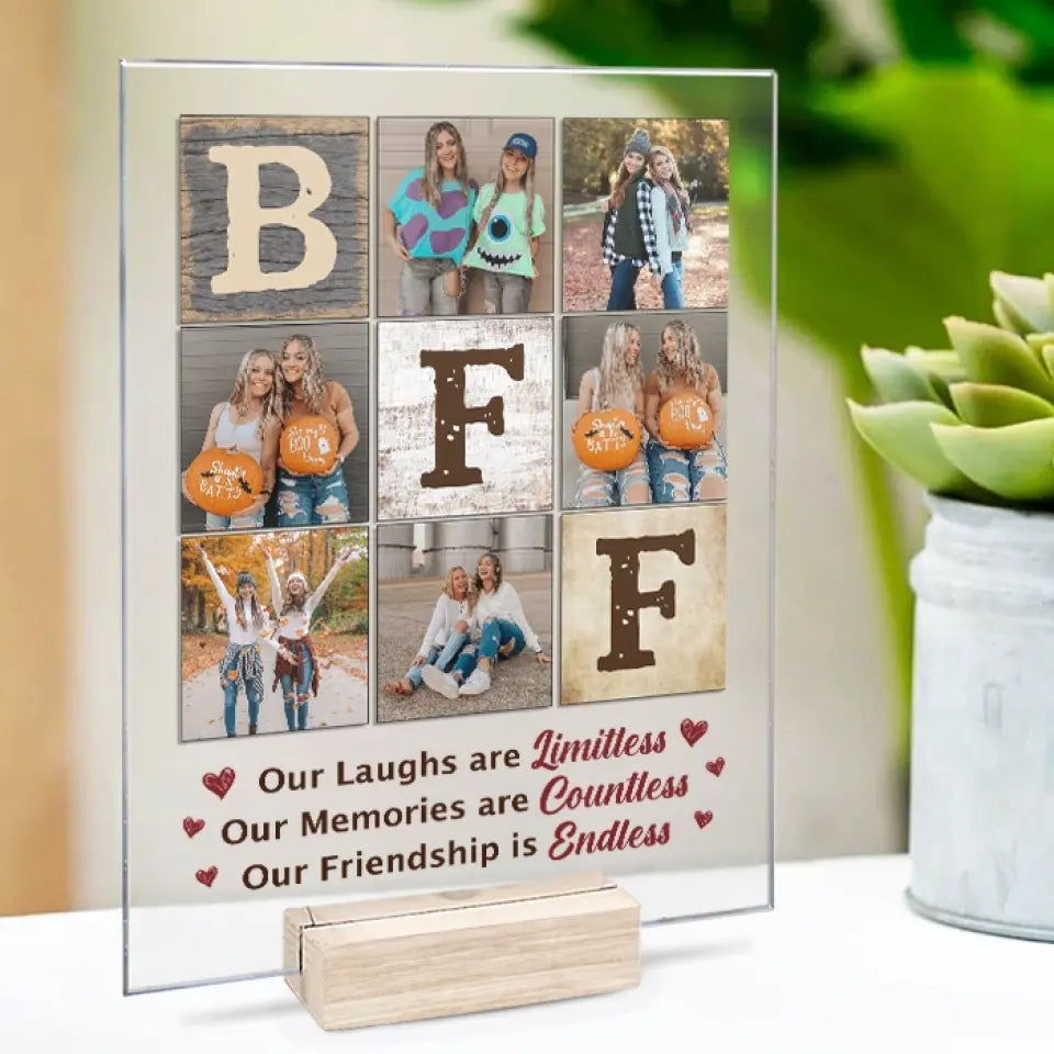 Photo personnalisée « Notre amitié est infinie » - Plaque rectangulaire en acrylique personnalisée pour meilleure amie - Cadeau pour meilleures amies, meilleures amies, sœurs
