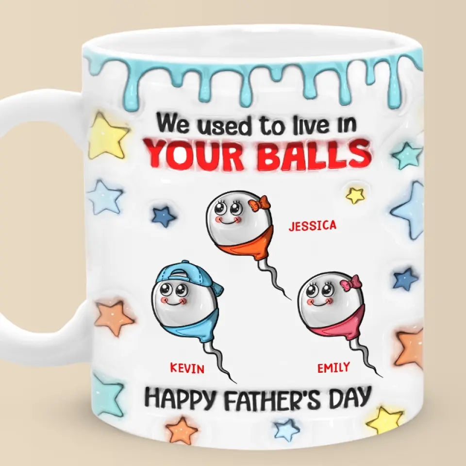 Nous vivions dans tes boules - Mug personnalisé en 3D avec effet gonflé - Nouveauté, fête des pères, cadeau pour papa, grand-père AMZ