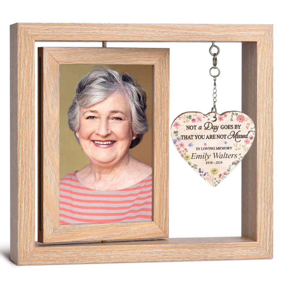 Tu es toujours dans nos cœurs - Cadre photo rotatif personnalisé en bois - Cadeau de condoléances pour les membres de la famille