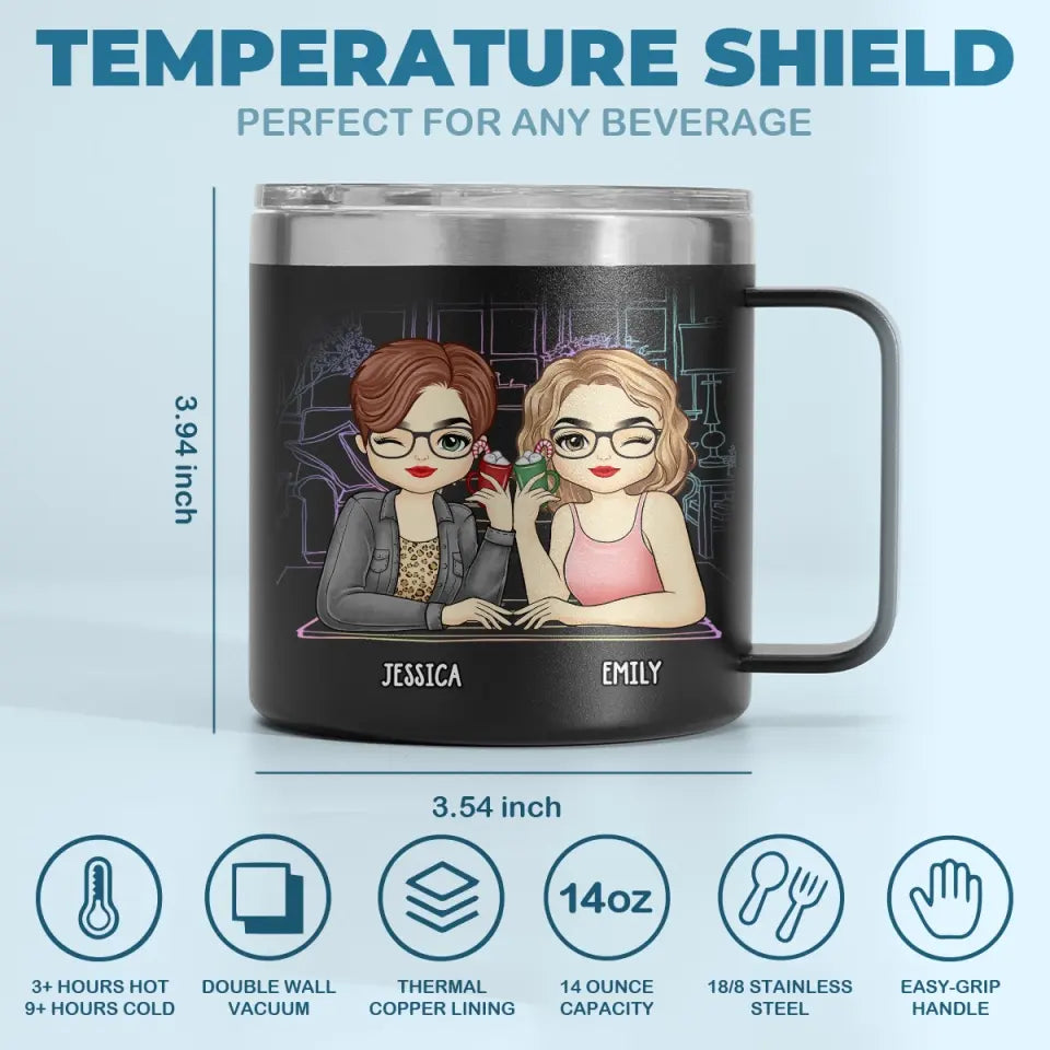 Thank You For Being My Emotional Support Bestie - Bestie Personalized Custom 14oz Stainless Steel Tumbler With Handle - Gift For Best Friends, BFF, Sisters