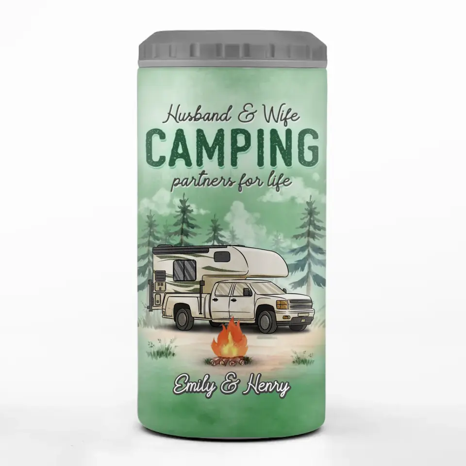 Chaque instant est un nouveau départ - Gobelet isotherme 4 en 1 personnalisé pour le camping - Cadeau pour couple, mari, femme, amoureux du camping