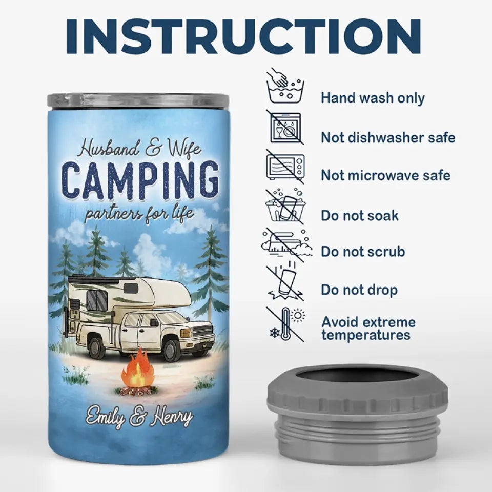 Chaque instant est un nouveau départ - Gobelet isotherme 4 en 1 personnalisé pour le camping - Cadeau pour couple, mari, femme, amoureux du camping
