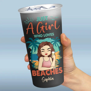 Juste une fille qui aime la plage - Tasse personnalisée en aluminium changeant de couleur - Cadeau de vacances d'été pour meilleures amies, meilleures amies, sœurs