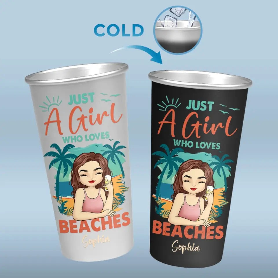 Juste une fille qui aime la plage - Tasse personnalisée en aluminium changeant de couleur - Cadeau de vacances d'été pour meilleures amies, meilleures amies, sœurs