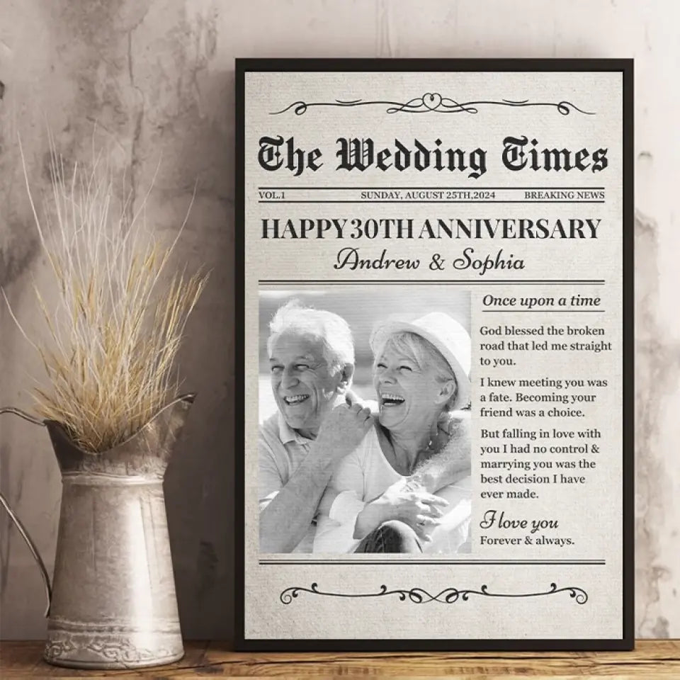 Journal photo personnalisé Save The Date The Wedding Times - Affiche verticale personnalisée pour couple - Cadeau pour mari et femme, anniversaire