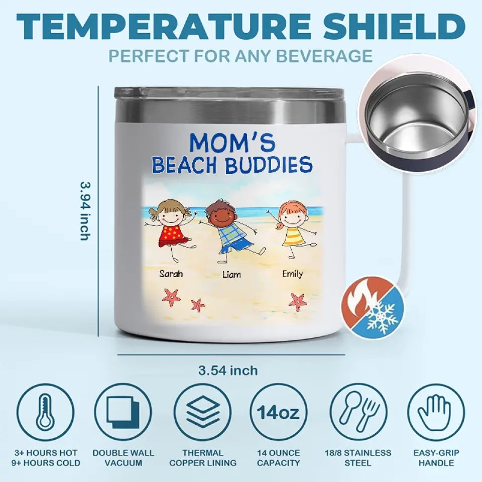 Nous sommes vos amis de plage - Gobelet personnalisé en acier inoxydable de 14 oz avec poignée - Cadeau pour maman, grand-mère
