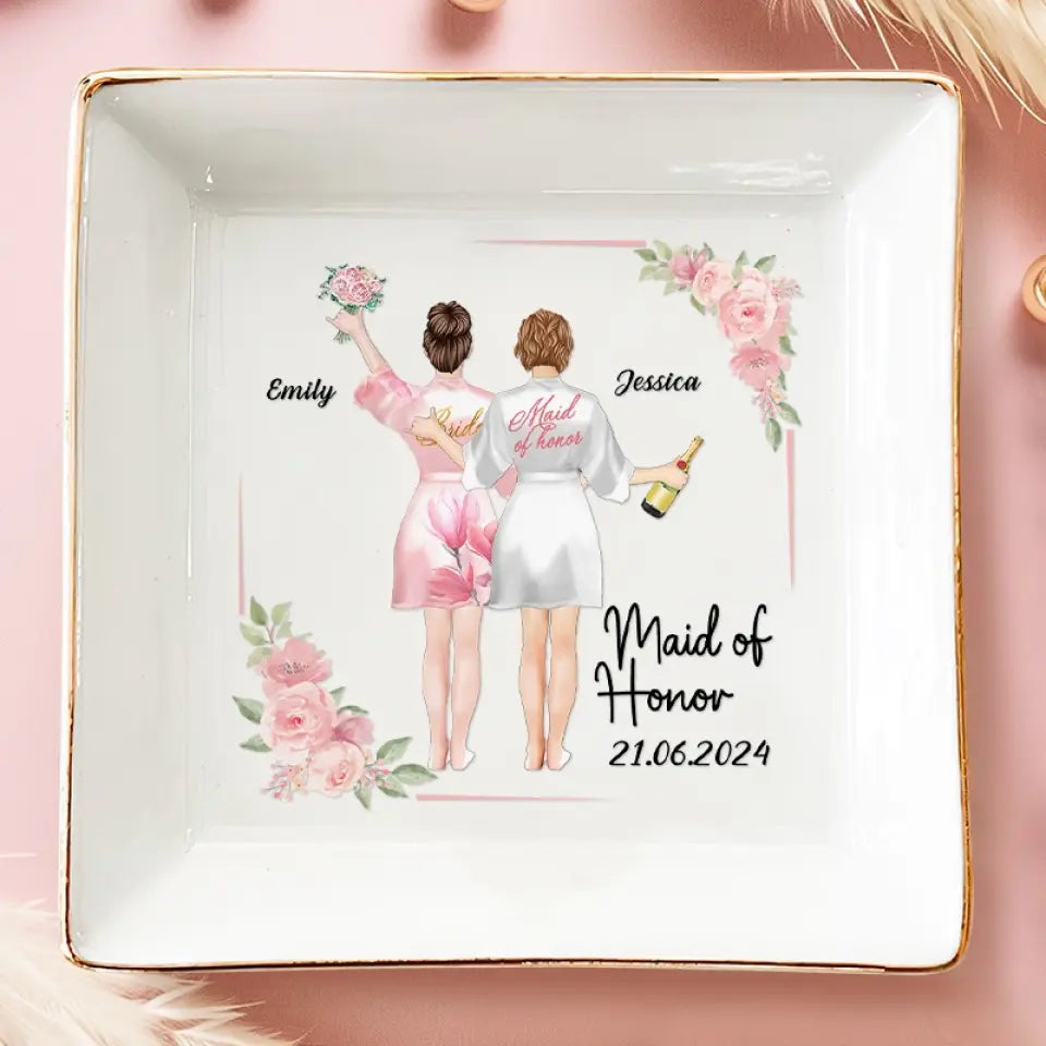 Célébrer l'amour et l'amitié - Plat à bijoux personnalisé pour meilleure amie - Cadeau de mariage, cadeau de demoiselle d'honneur pour meilleures amies, meilleures amies, sœurs