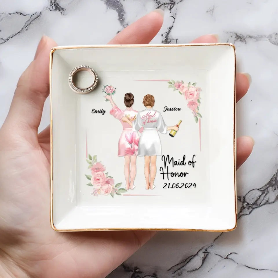 Célébrer l'amour et l'amitié - Plat à bijoux personnalisé pour meilleure amie - Cadeau de mariage, cadeau de demoiselle d'honneur pour meilleures amies, meilleures amies, sœurs